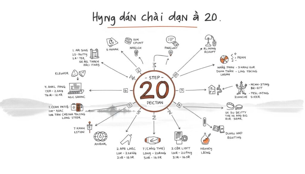 A detailed, hand-drawn infographic illustration of "Hướng dẫn chơi dàn đề 20 số", showcasing a comprehensive step-by-step guide. The foreground features a central diagram with numerical sequences and gameplay mechanics, surrounded by supporting illustrations and icons that elucidate the process. The middle ground depicts a serene, minimalist background with subtle textures and gradients, creating a clean, informative layout. Lighting is soft and diffused, with a warm, inviting color palette that enhances the educational tone. The overall composition is balanced, with ample negative space to focus the viewer's attention on the key instructional elements. A detailed, hand-drawn infographic illustration of "Hướng dẫn chơi dàn đề 20 số", showcasing a comprehensive step-by-step guide. The foreground features a central diagram with numerical sequences and gameplay mechanics, surrounded by supporting illustrations and icons that elucidate the process. The middle ground depicts a serene, minimalist background with subtle textures and gradients, creating a clean, informative layout. Lighting is soft and diffused, with a warm, inviting color palette that enhances the educational tone. The overall composition is balanced, with ample negative space to focus the viewer's attention on the key instructional elements.