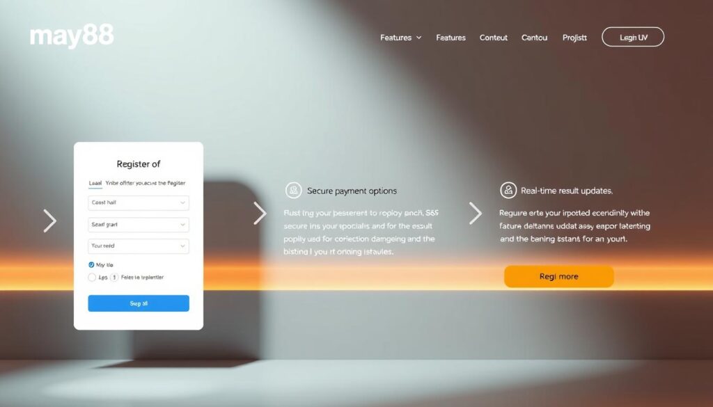 A sleek, minimalist website interface depicting the step-by-step process of registering for the may88 online lottery platform. In the foreground, a clean registration form with intuitive fields awaits user input, conveying a seamless user experience. The middle ground showcases key features like secure payment options and real-time result updates, all bathed in a soft, warm lighting that exudes professionalism and trustworthiness. The background subtly hints at the platform's popularity and reliability, with subtle patterns or graphics alluding to its widespread use. An overall sense of modern elegance and user-centric design permeates the scene, inviting the viewer to embark on their may88 lottery journey. A sleek, minimalist website interface depicting the step-by-step process of registering for the may88 online lottery platform. In the foreground, a clean registration form with intuitive fields awaits user input, conveying a seamless user experience. The middle ground showcases key features like secure payment options and real-time result updates, all bathed in a soft, warm lighting that exudes professionalism and trustworthiness. The background subtly hints at the platform's popularity and reliability, with subtle patterns or graphics alluding to its widespread use. An overall sense of modern elegance and user-centric design permeates the scene, inviting the viewer to embark on their may88 lottery journey.